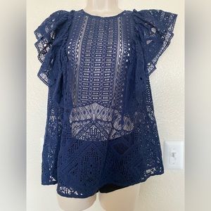 Navy Blue Lace Blouse